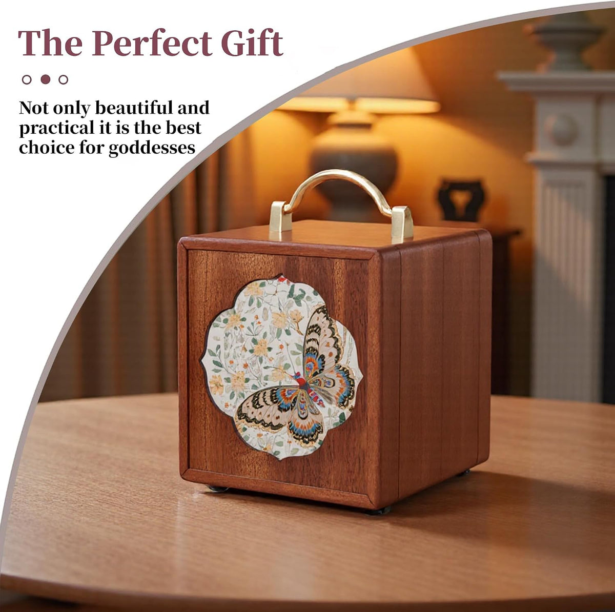 Elegant 4-Tier Walnut Wooden Jewelry Box with Butterfly Prints - Perfect for Women!