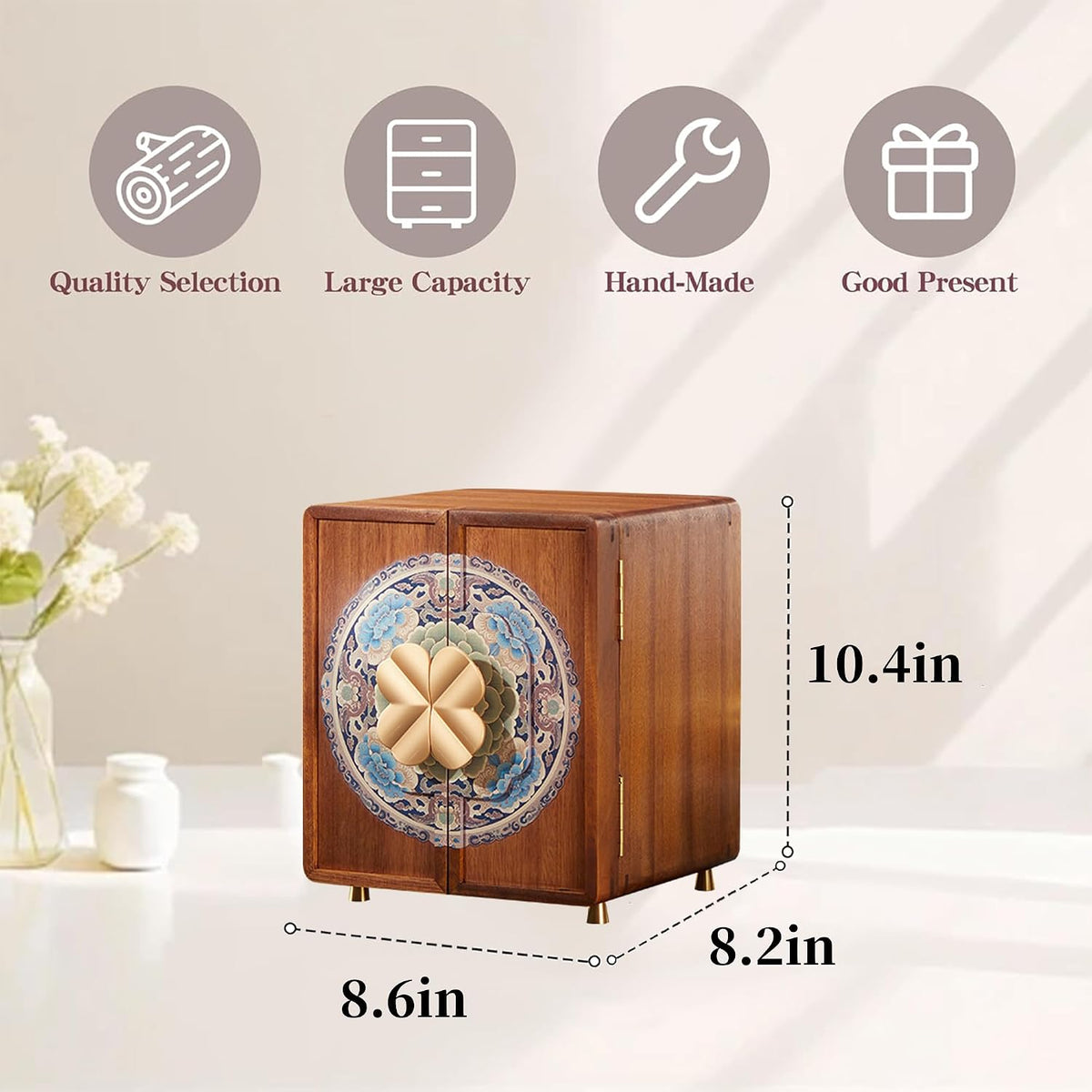 Elegant Large Walnut Wood Jewelry Box - Perfect Organizer for Women and Girls