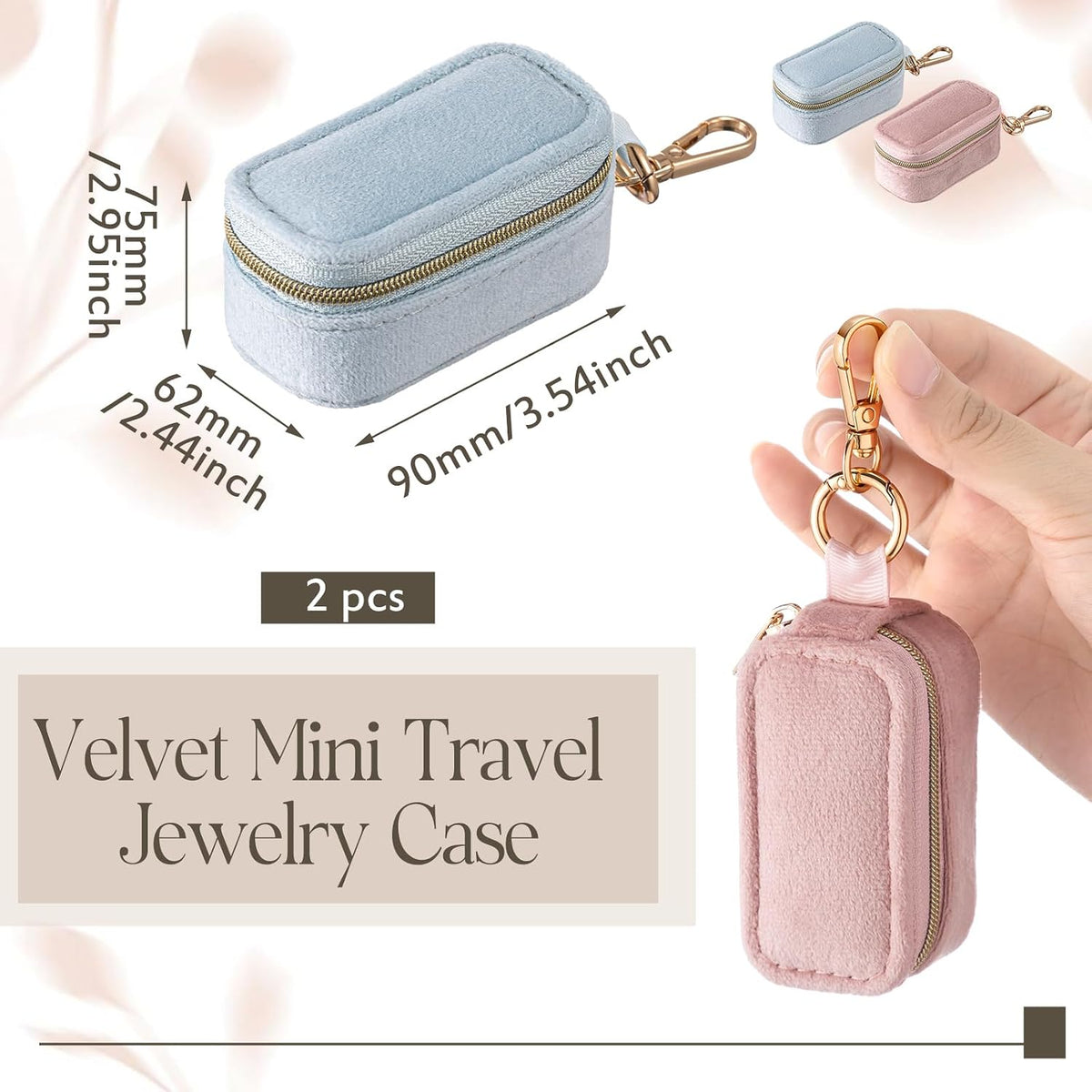 Set of 2 Mini Velvet Travel Jewelry Cases with Keychain – Perfect Organizer for On-the-Go Glam!
