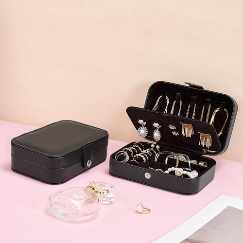 Chic PU Leather Travel Jewelry Box - 2 Layer Portable Organizer for Rings, Earrings, Necklaces & Bracelets