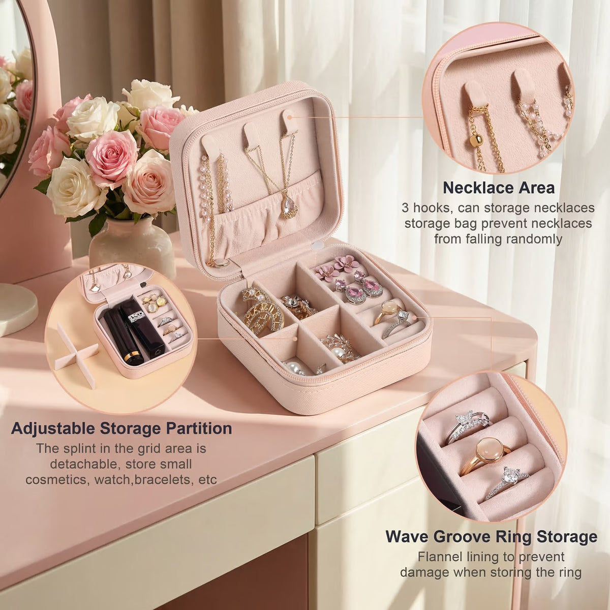 Chic Mini Travel Jewelry Box – Stylish Leather Organizer for Earrings, Rings, and Necklaces – Perfect Gift for Women and Girls