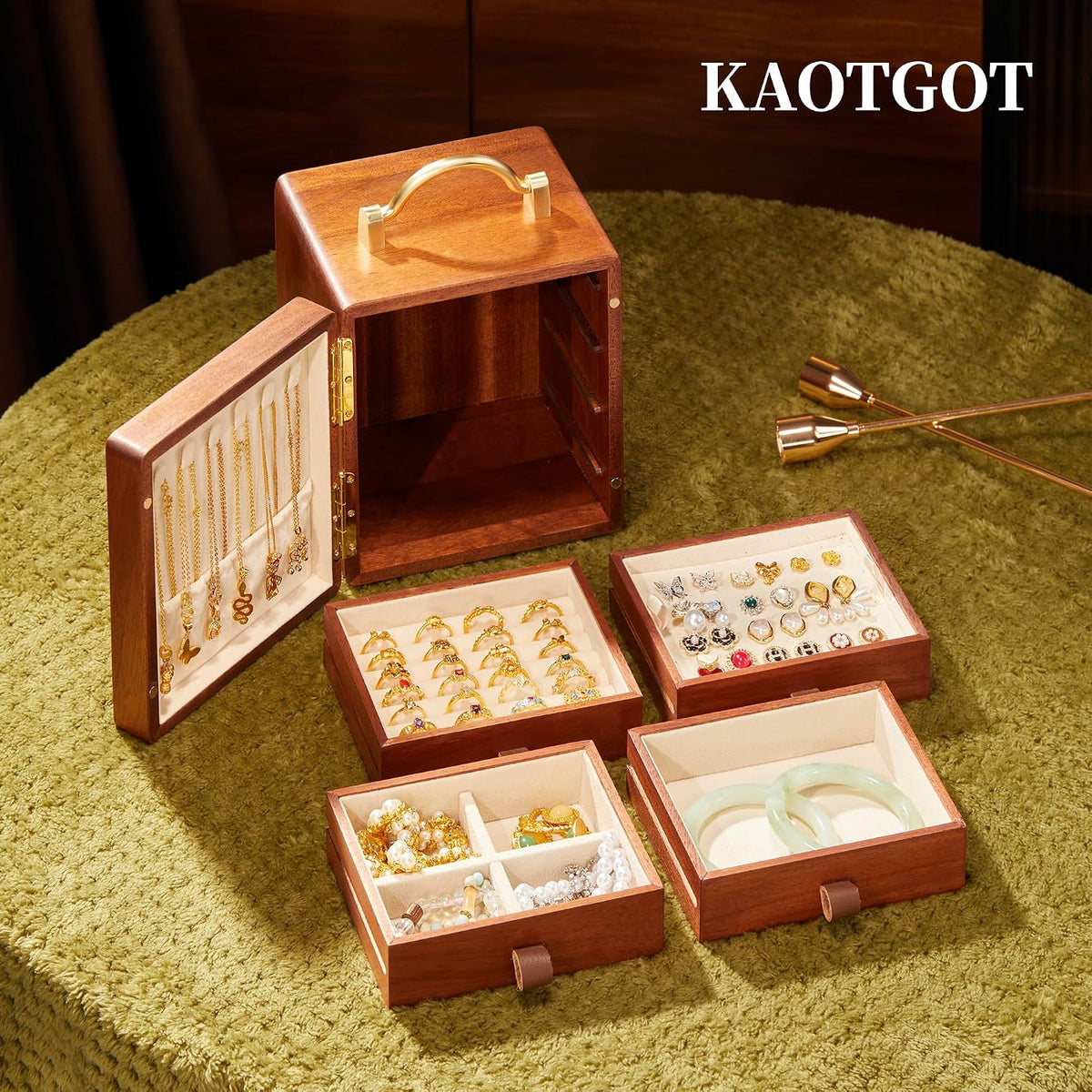 Elegant 4-Tier Walnut Wooden Jewelry Box with Butterfly Prints - Perfect for Women!