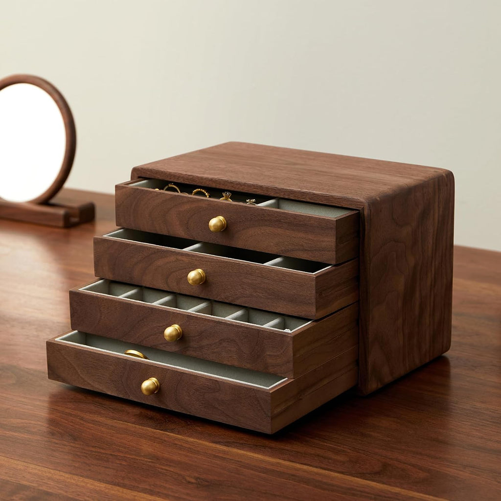 Elegant Wooden Jewelry Box with 4 Drawers for Men and Women - Perfect Storage Solution