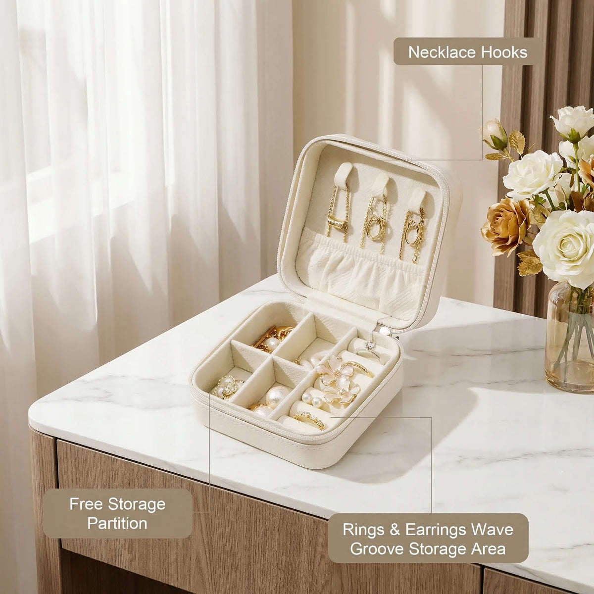 Chic Mini Travel Jewelry Box - Stylish Leather Organizer for Earrings, Rings, and Necklaces - Perfect Gift for Women and Girls