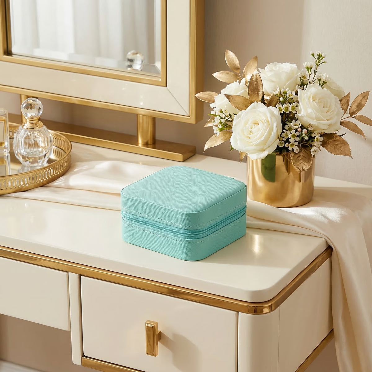 Chic Mini Travel Jewelry Box - Elegant Leather Organizer for Earrings, Rings & Necklaces - Perfect Gift for Women and Girls