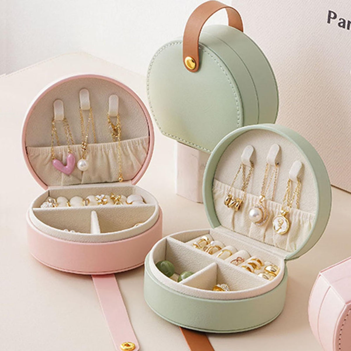 Chic Pink PU Leather Travel Jewelry Box - Portable Organizer with Compartments
