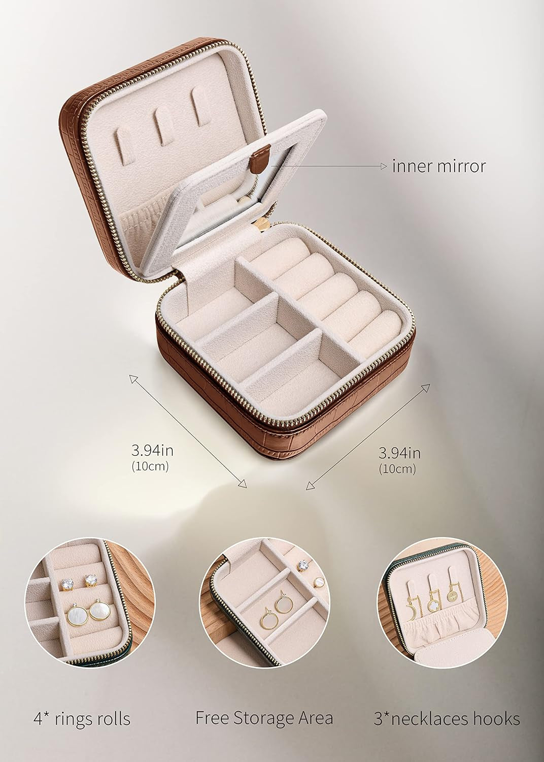 Chic Travel Jewelry Organizer Box for Women - Portable Case for Necklaces, Earrings, Bracelets & Rings - Perfect Birthday Gift for Best Friends - Trendy Crocodile Brown Design
