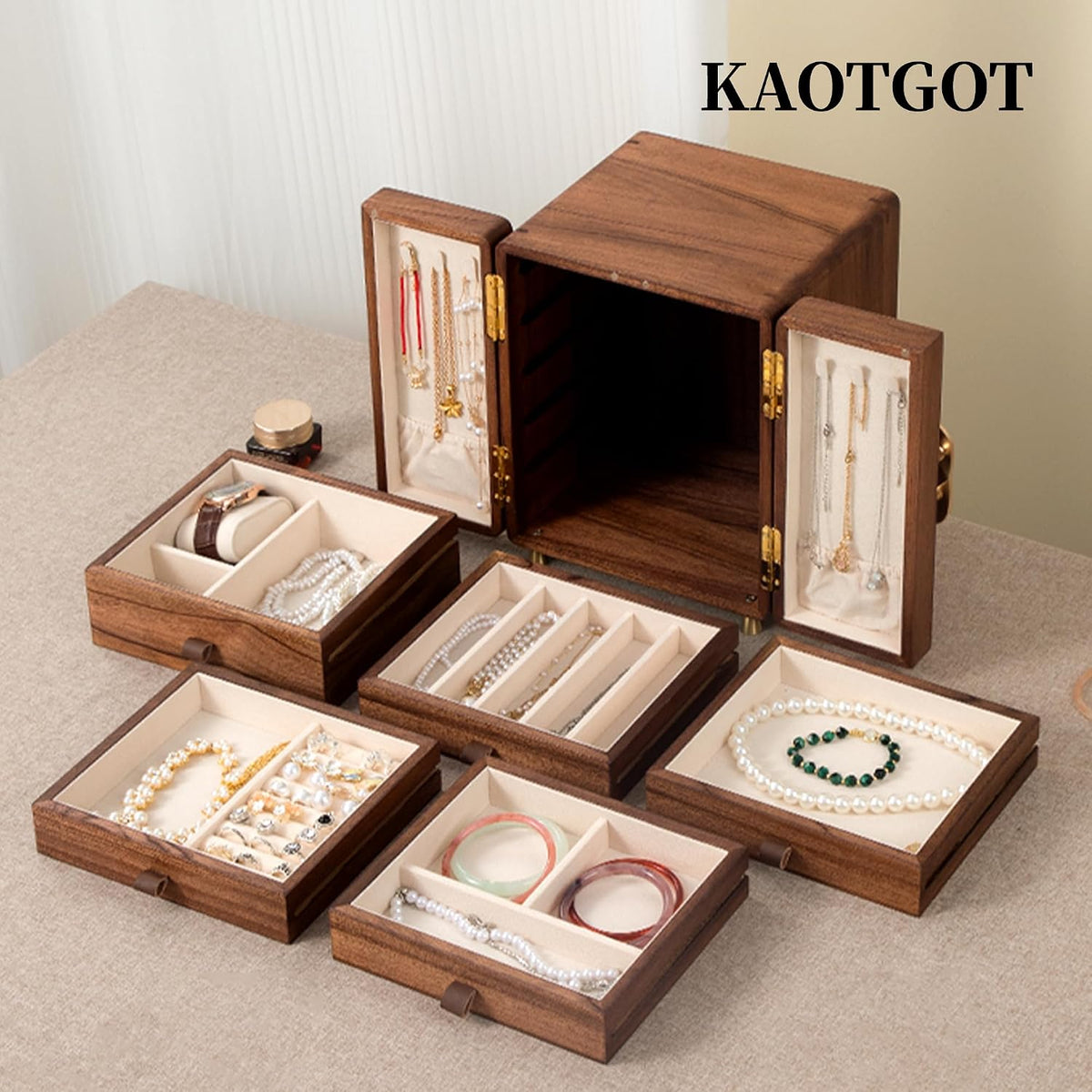Elegant Large Walnut Wood Jewelry Box - Perfect Organizer for Women and Girls