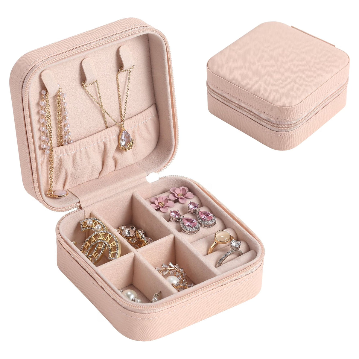 Chic Mini Travel Jewelry Box – Stylish Leather Organizer for Earrings, Rings, and Necklaces – Perfect Gift for Women and Girls