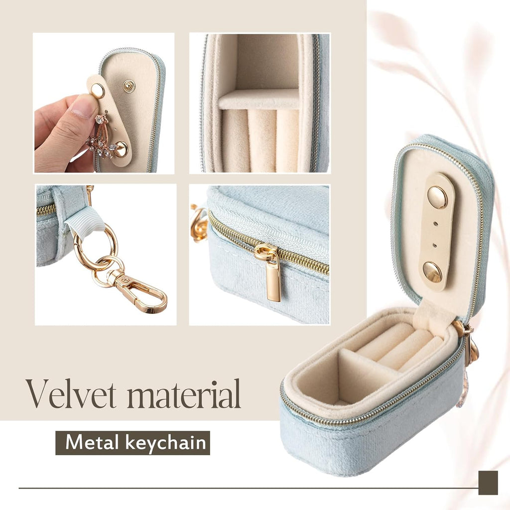 Set of 2 Mini Velvet Travel Jewelry Cases with Keychain – Perfect Organizer for On-the-Go Glam!