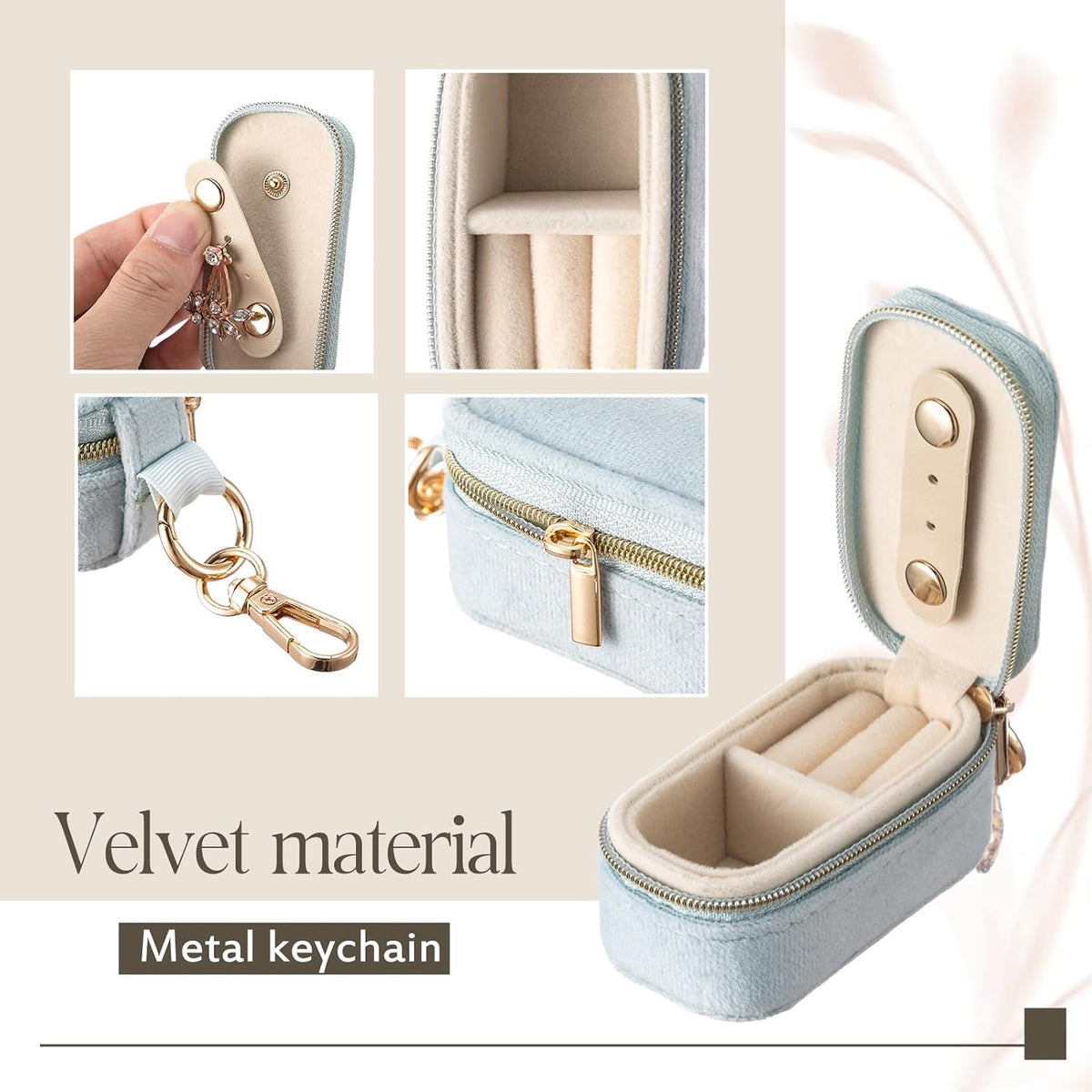 Set of 2 Mini Velvet Travel Jewelry Cases with Keychain – Perfect Organizer for On-the-Go Glam!