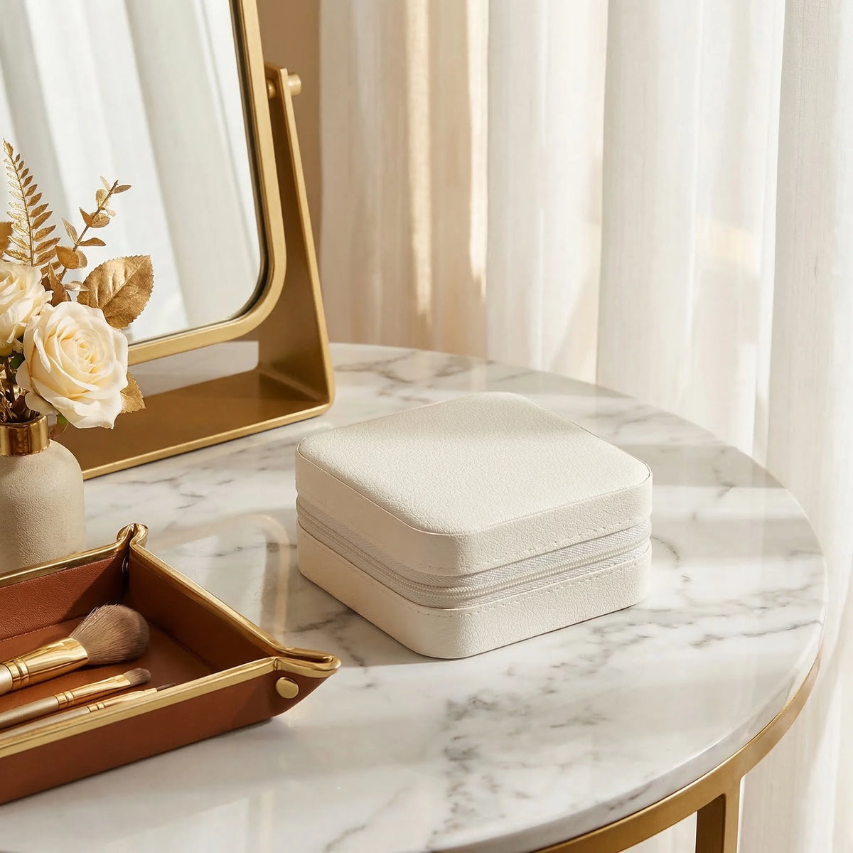 Chic Mini Travel Jewelry Box - Stylish Leather Organizer for Earrings, Rings, and Necklaces - Perfect Gift for Women and Girls