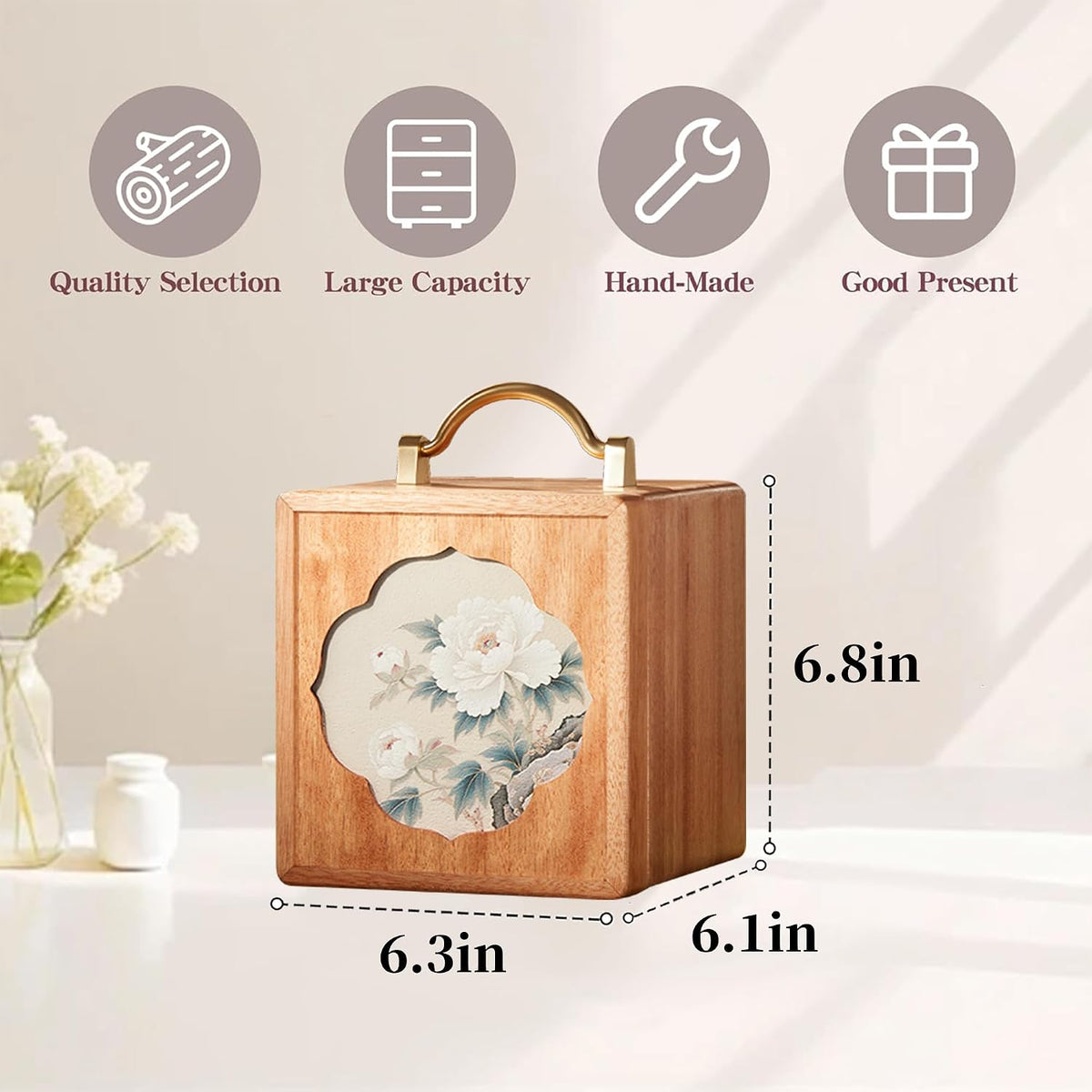 Elegant Walnut Wooden Jewelry Box with Handle - 4-Tier Organizer for Rings and Necklaces