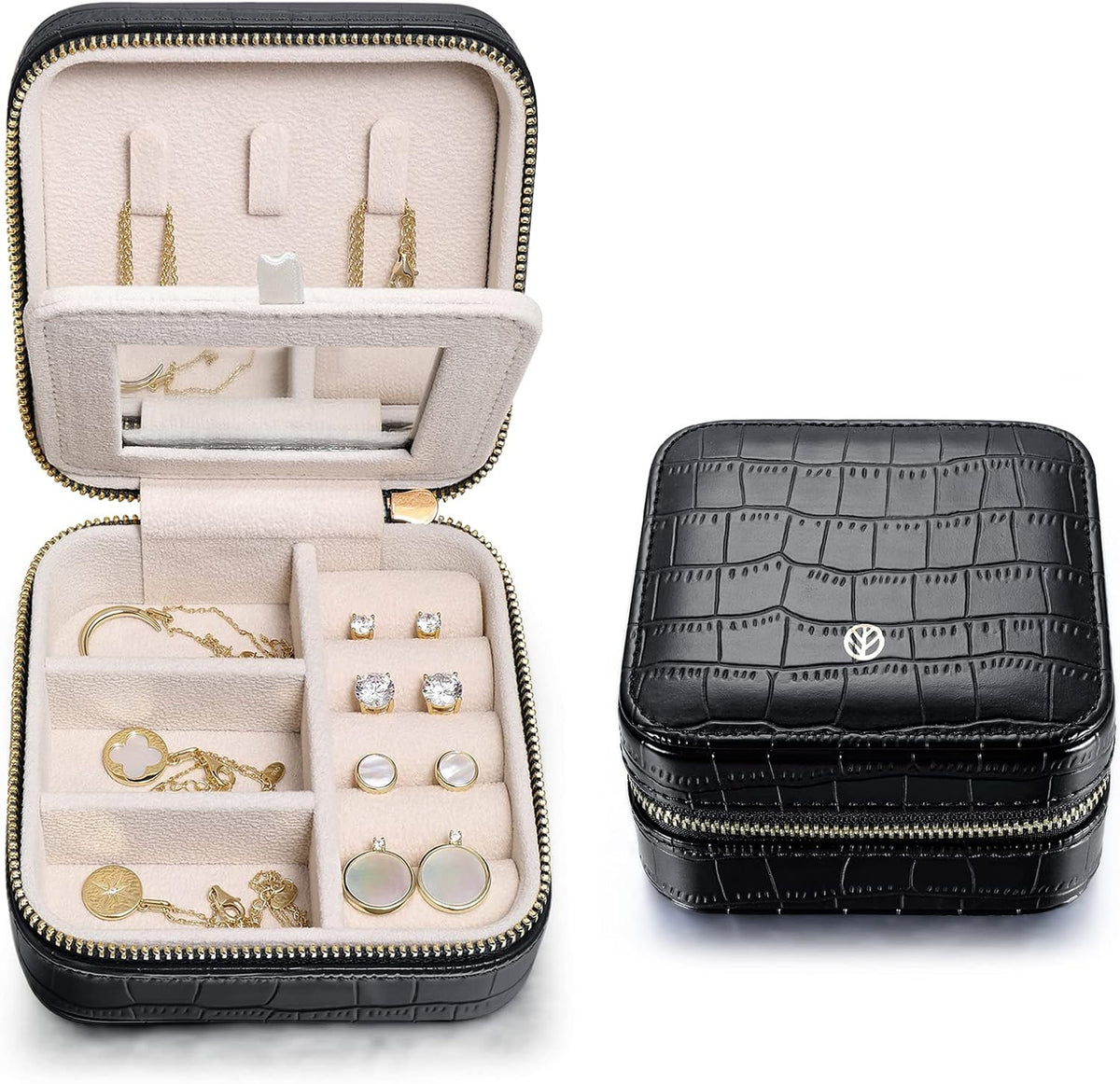 Trendy Portable Travel Jewelry Organizer Box for Women - Perfect Gift for Best Friends! (Crocodile Black Pattern)