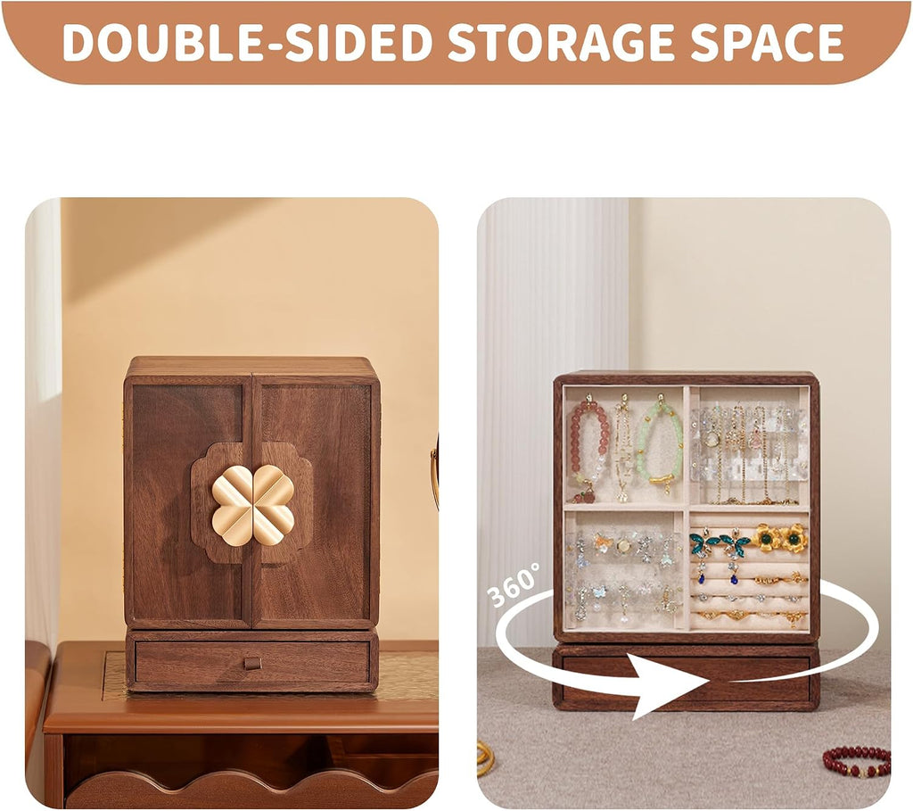 Elegant Walnut Wood Jewelry Box - Large Organizer for Women and Girls
