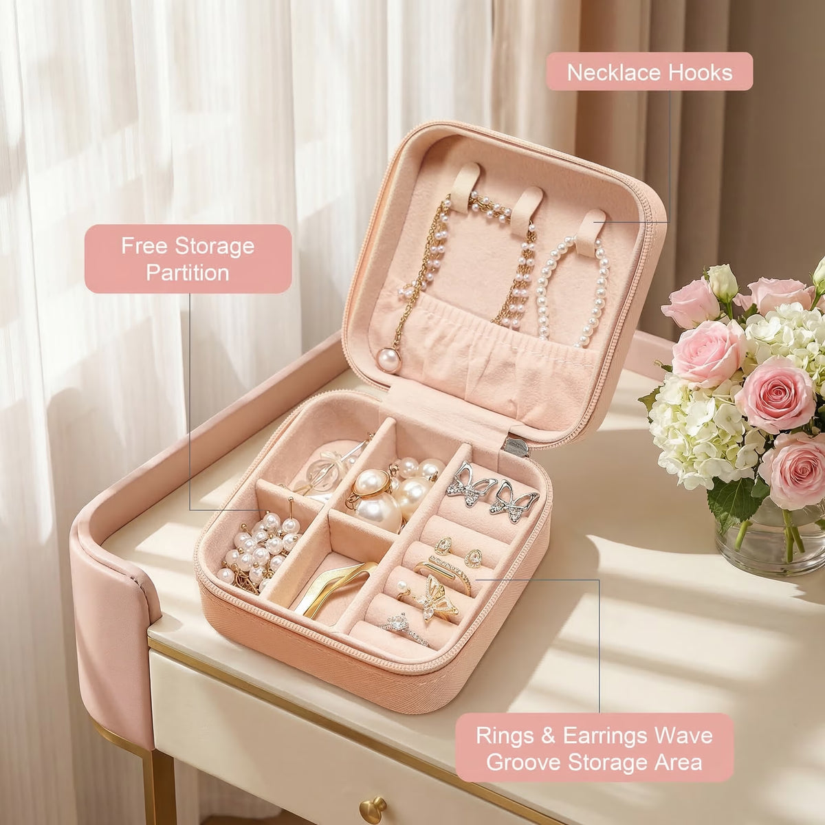 Chic Mini Travel Jewelry Box – Stylish Leather Organizer for Earrings, Rings, and Necklaces – Perfect Gift for Women and Girls