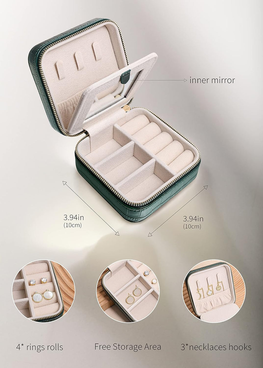 Chic Travel Jewelry Organizer - Portable Case for Necklaces, Earrings, Bracelets & Rings - Perfect Birthday Gift for Best Friends - Trendy Crocodile Emerald Design