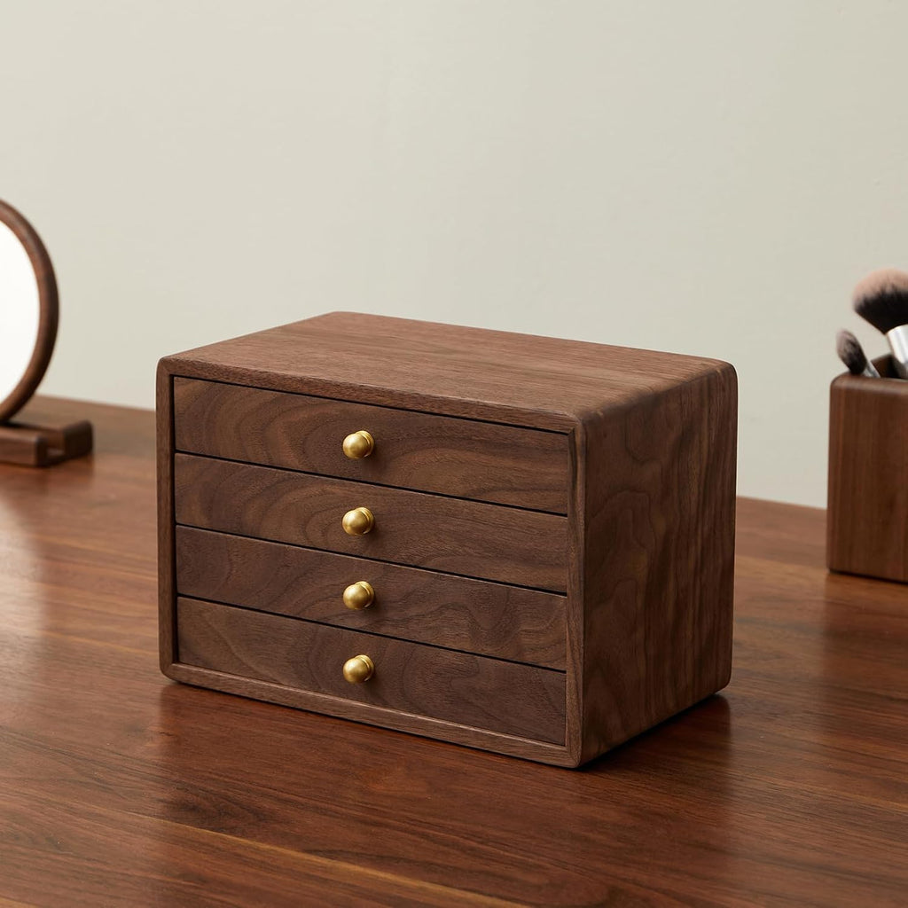 Elegant Wooden Jewelry Box with 4 Drawers for Men and Women - Perfect Storage Solution
