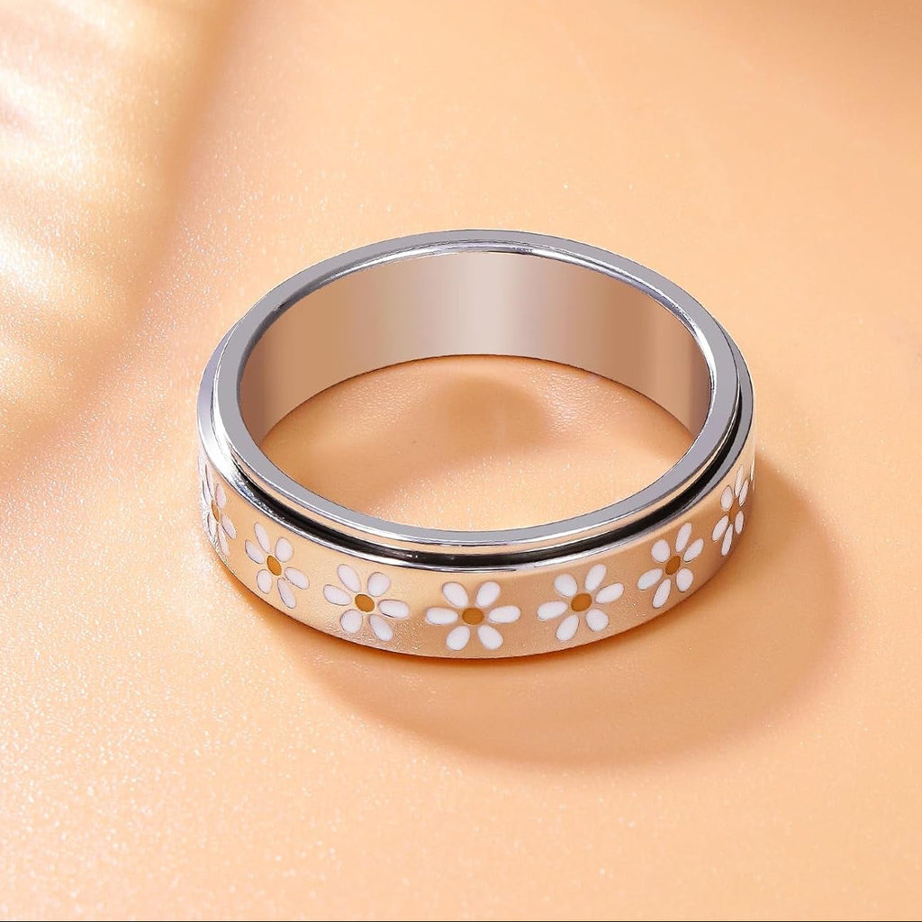 Daisy Fidget Ring for Anxiety Relief - 18K Gold Plated Spinner Band for Stress Relief,Stainless Steel Statement Flower Ring for Women,Thoughtful Gift for Birthday Valentine'S Day,Size 6-10