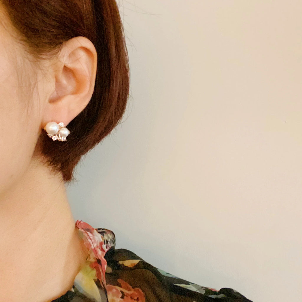 Estate Pearl and Shine Stud Earrings