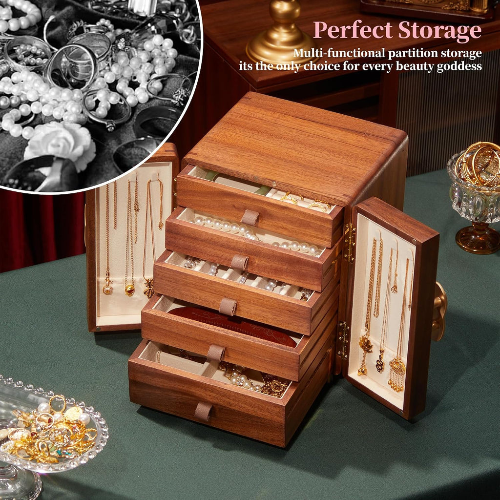Elegant Large Walnut Wood Jewelry Box - Perfect Organizer for Women and Girls