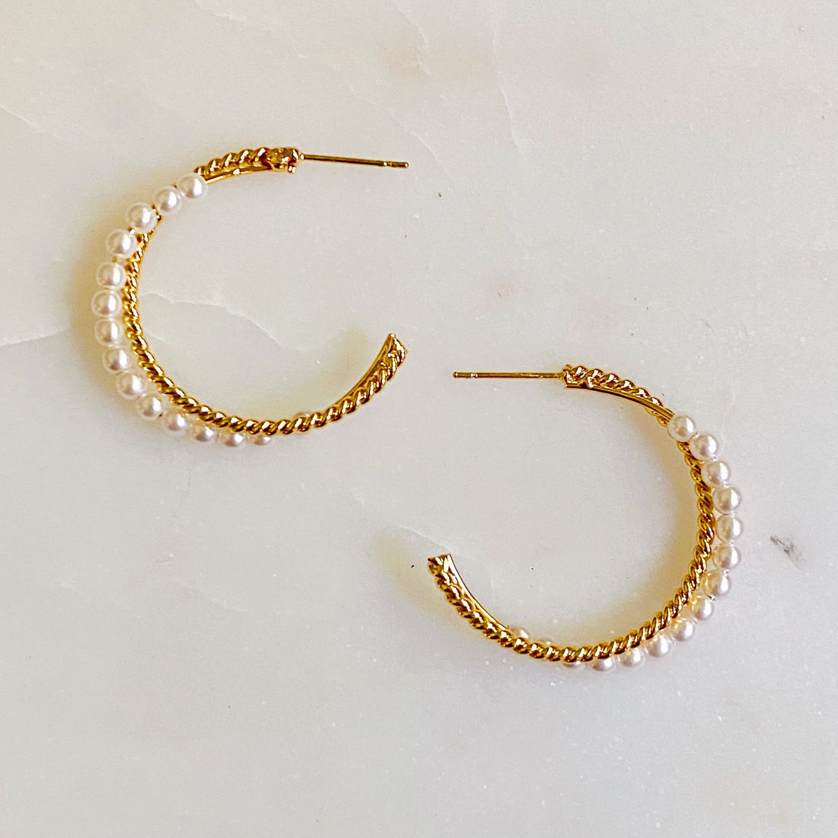 Pearl and Gold Blended Hoop Earring