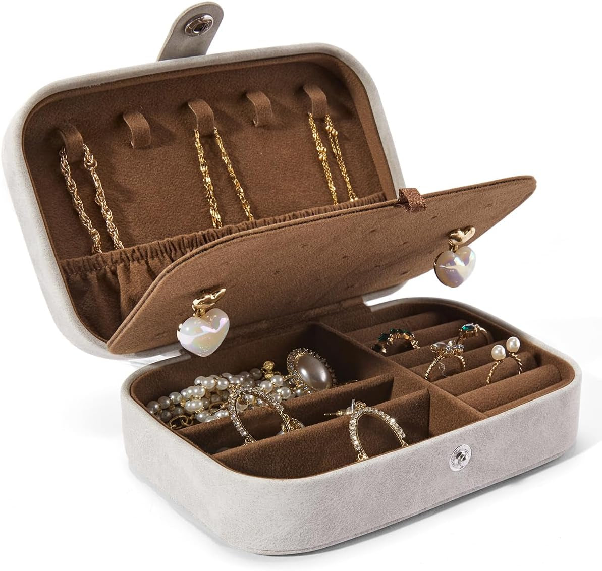 Elegant Travel Jewelry Box - Portable 2-Layer Organizer for Rings, Earrings, Necklaces & Bracelets