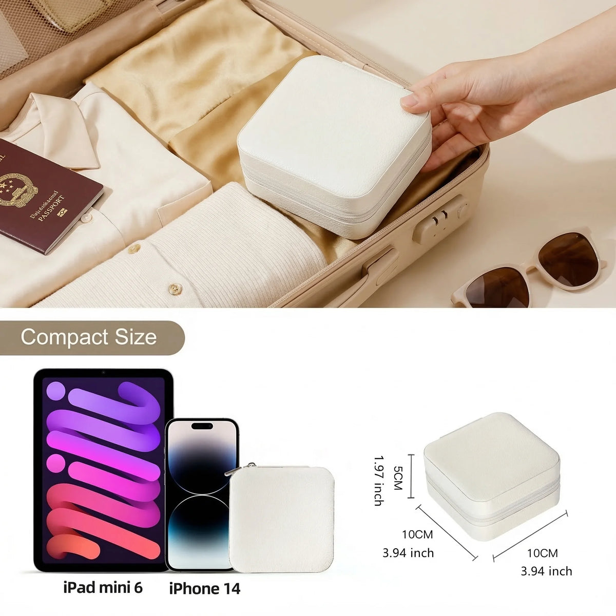 Chic Mini Travel Jewelry Box - Stylish Leather Organizer for Earrings, Rings, and Necklaces - Perfect Gift for Women and Girls
