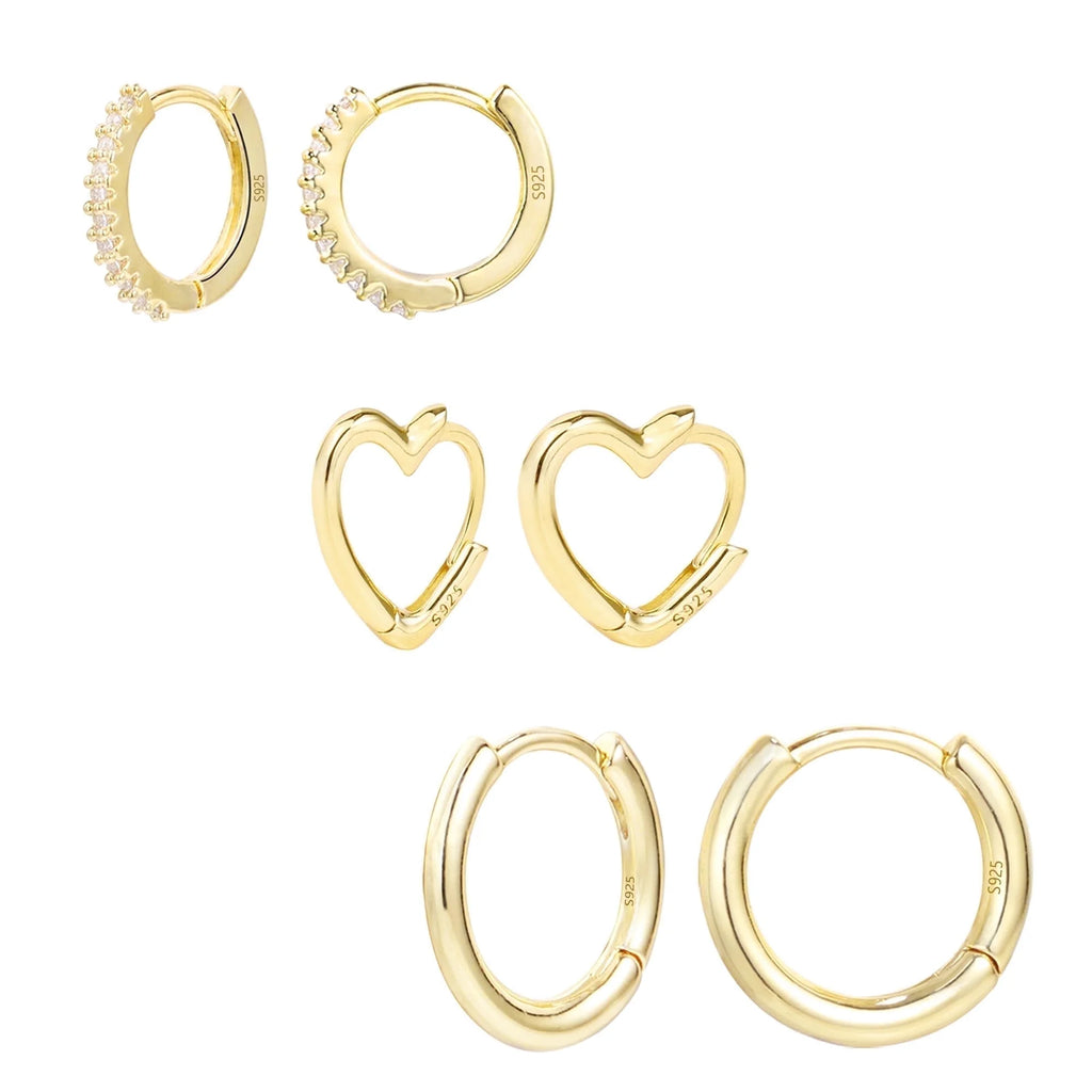 3 Pairs 14K Gold Plated Huggie Hoop Earrings Set, Hypoallergenic Heart Earrings for Women, Gifts for Mom