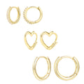 3 Pairs 14K Gold Plated Huggie Hoop Earrings Set, Hypoallergenic Heart Earrings for Women, Gifts for Mom