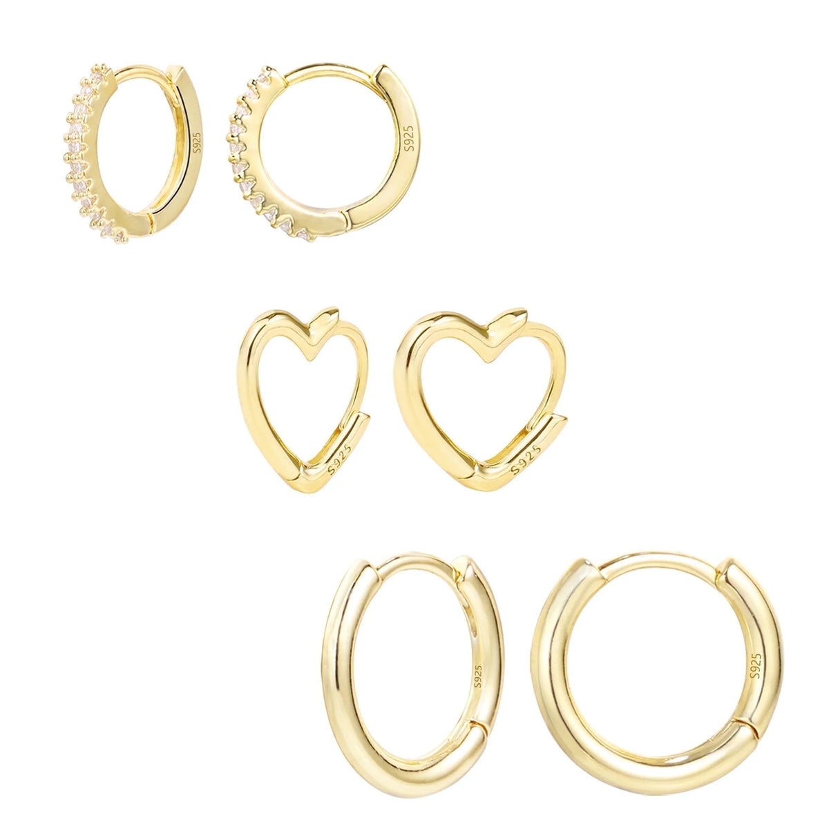 3 Pairs 14K Gold Plated Huggie Hoop Earrings Set, Hypoallergenic Heart Earrings for Women, Gifts for Mom