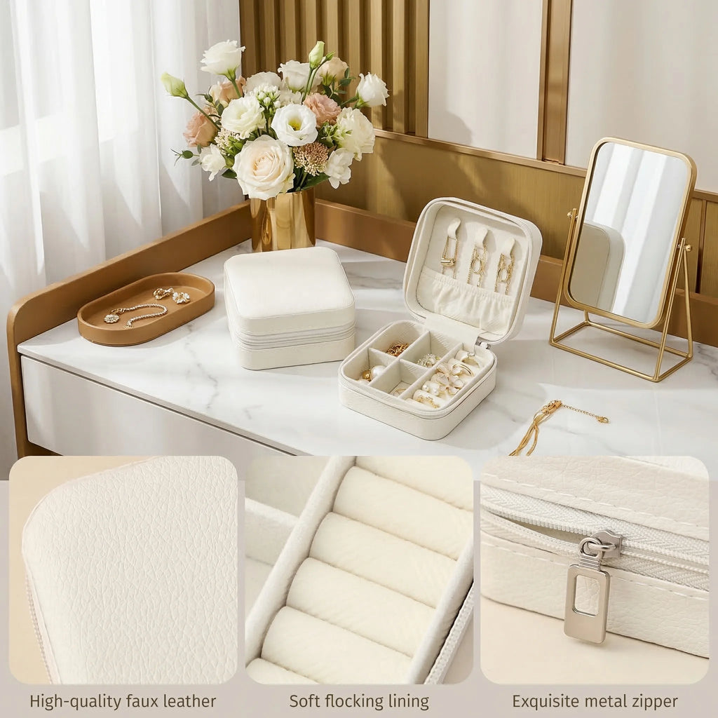 Chic Mini Travel Jewelry Box - Stylish Leather Organizer for Earrings, Rings, and Necklaces - Perfect Gift for Women and Girls
