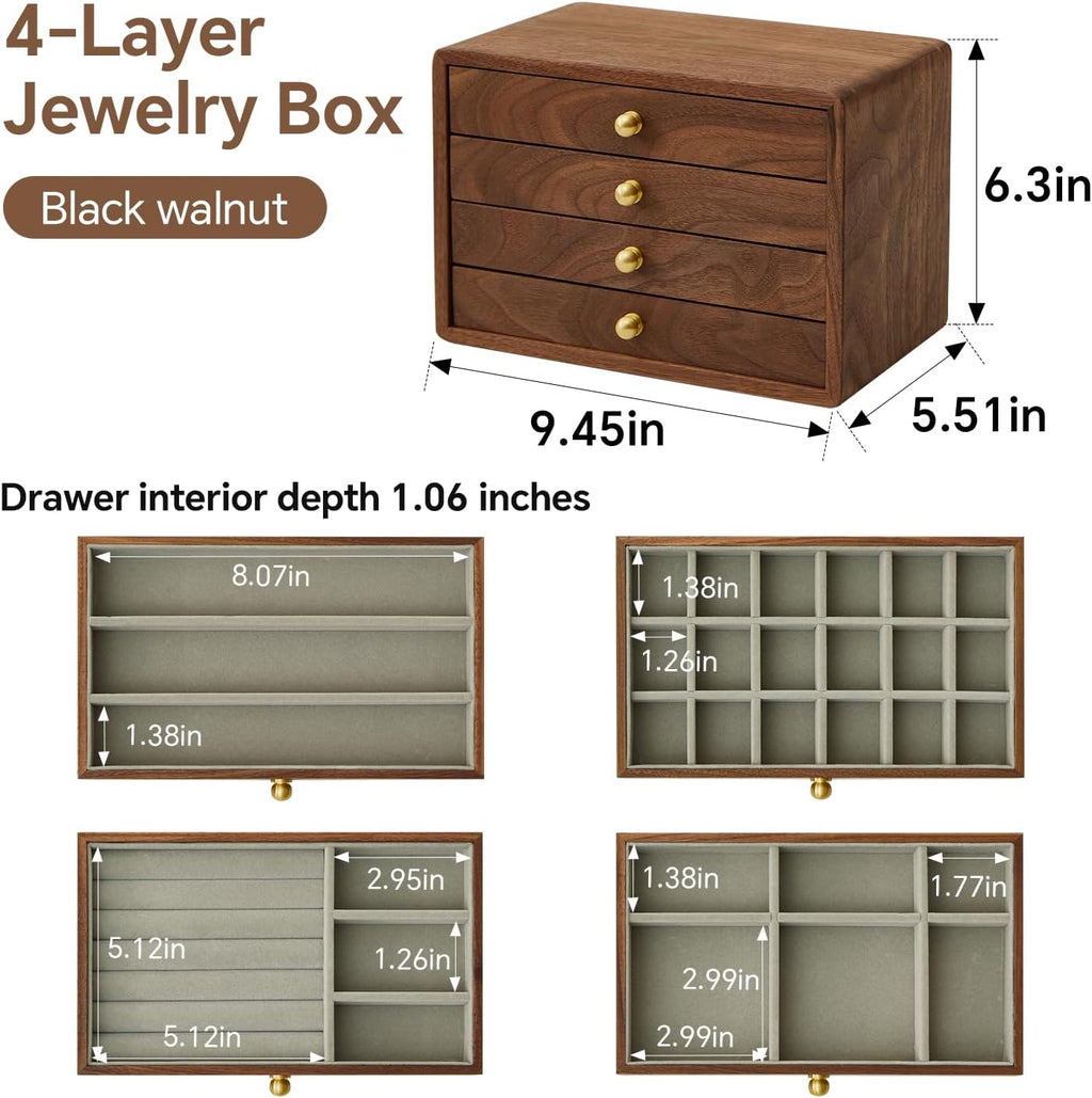 Elegant Wooden Jewelry Box with 4 Drawers for Men and Women - Perfect Storage Solution