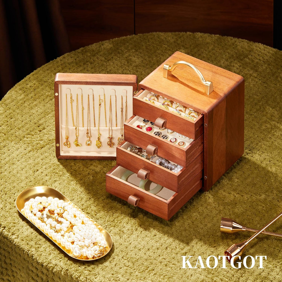 Elegant 4-Tier Walnut Wooden Jewelry Box with Butterfly Prints - Perfect for Women!
