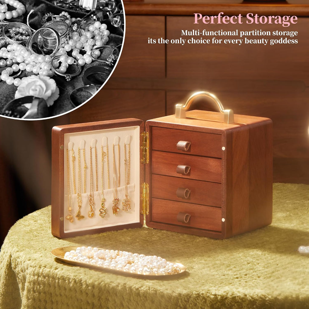 Elegant 4-Tier Walnut Wooden Jewelry Box with Butterfly Prints - Perfect for Women!