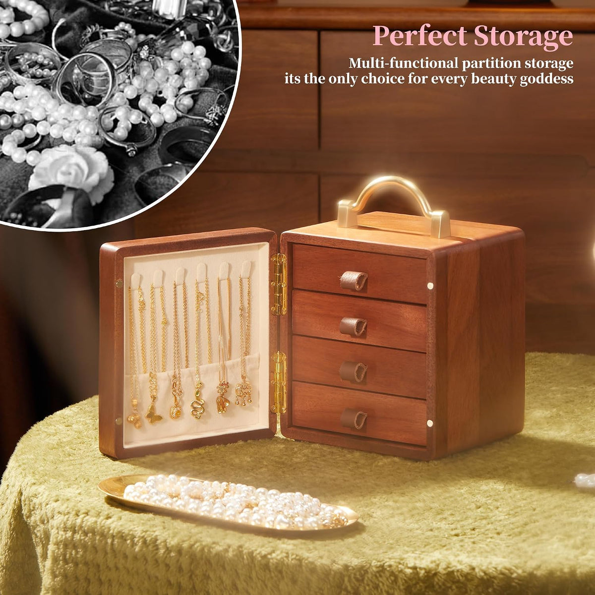 Elegant 4-Tier Walnut Wooden Jewelry Box with Butterfly Prints - Perfect for Women!