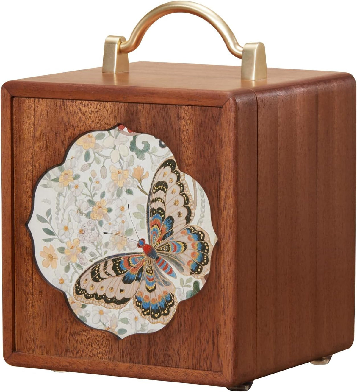 Elegant 4-Tier Walnut Wooden Jewelry Box with Butterfly Prints - Perfect for Women!