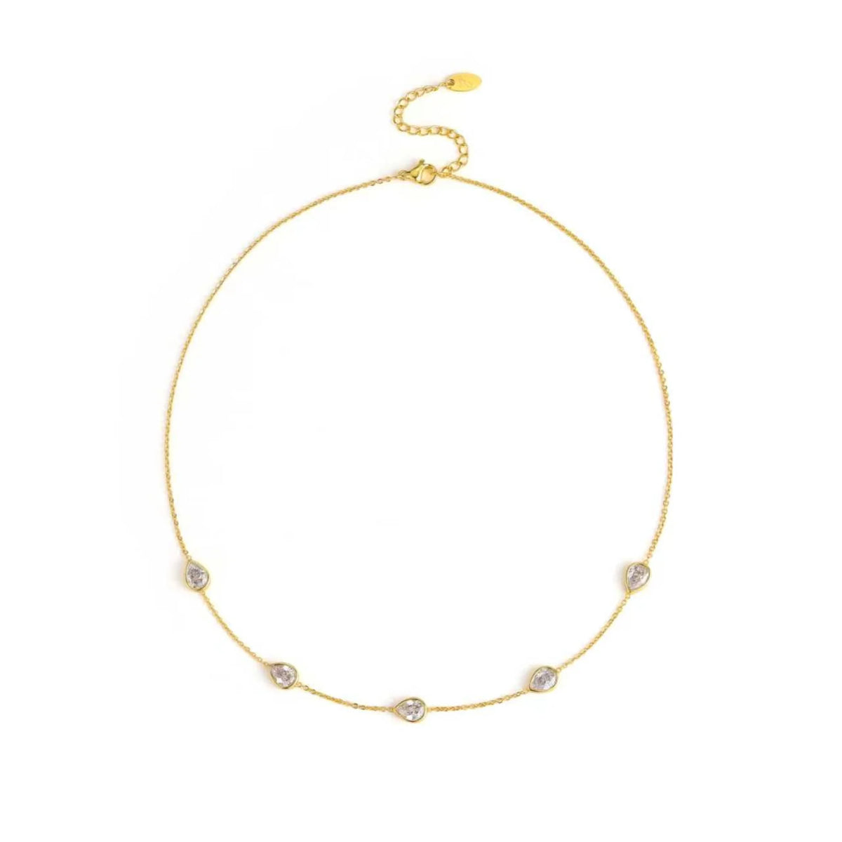 Teardrop Gem Station Necklace – Dainty Gold Chain with Color Accents