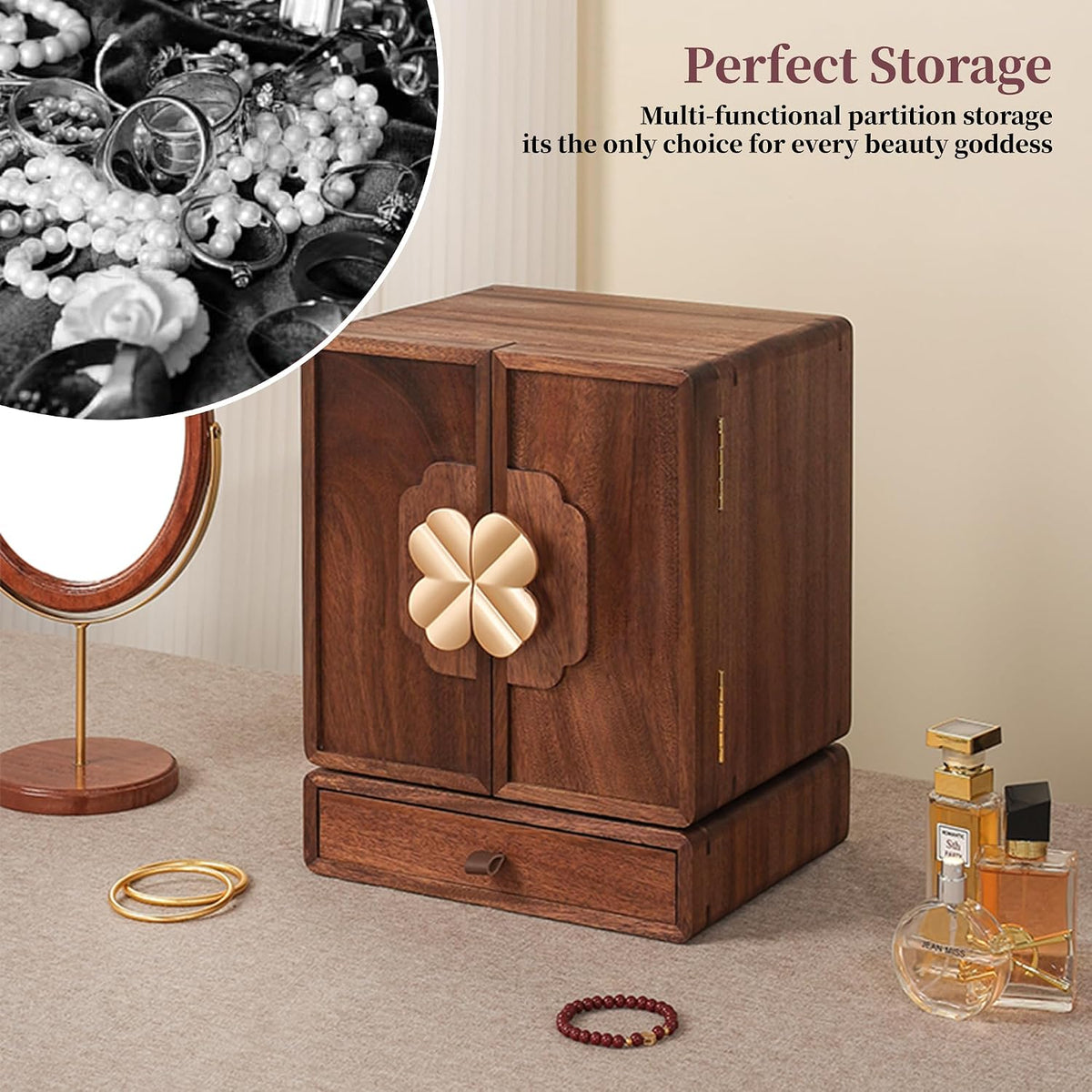 Elegant Walnut Wood Jewelry Box - Large Organizer for Women and Girls