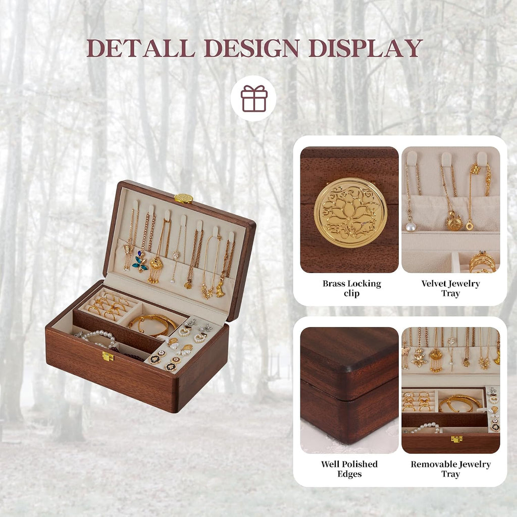 Jewelry Small Wooden Box Jewelry Organizer and Storage for Women