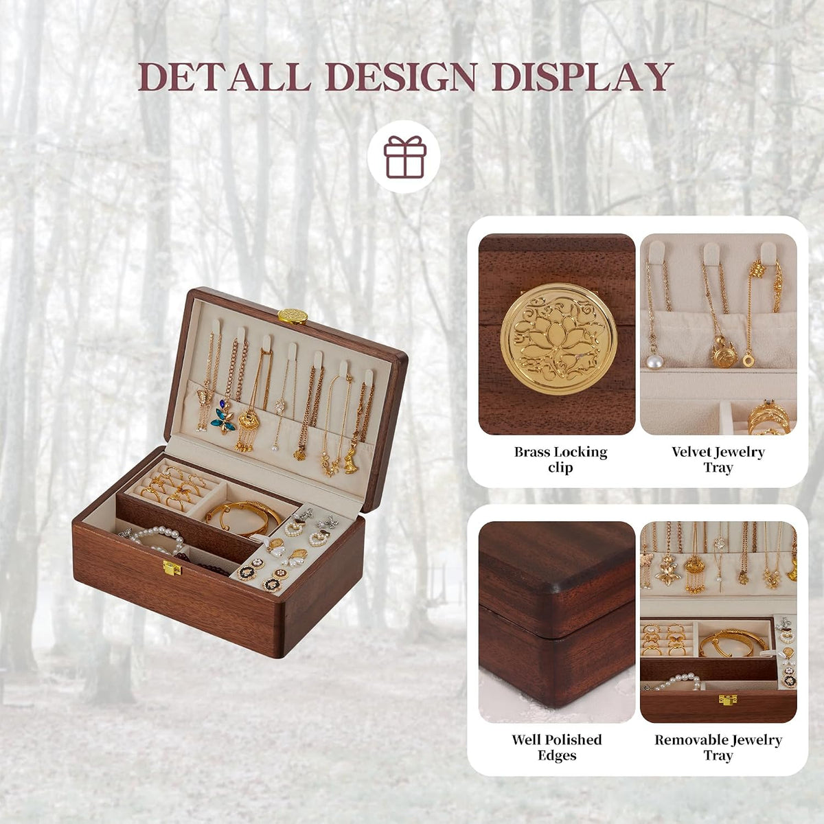 Jewelry Small Wooden Box Jewelry Organizer and Storage for Women