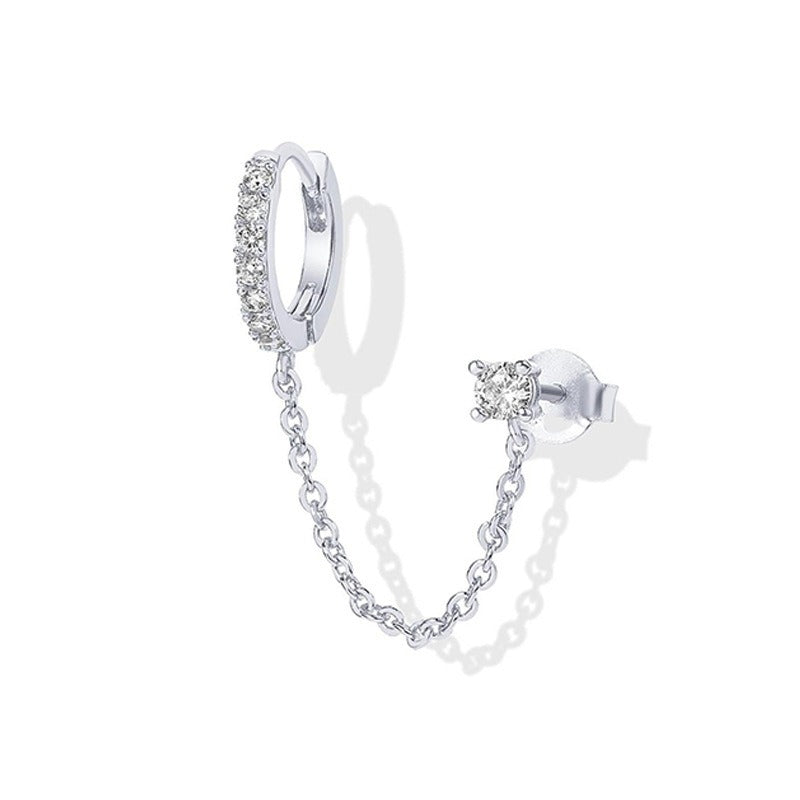 Silver Single-Row Diamond Stud Earrings