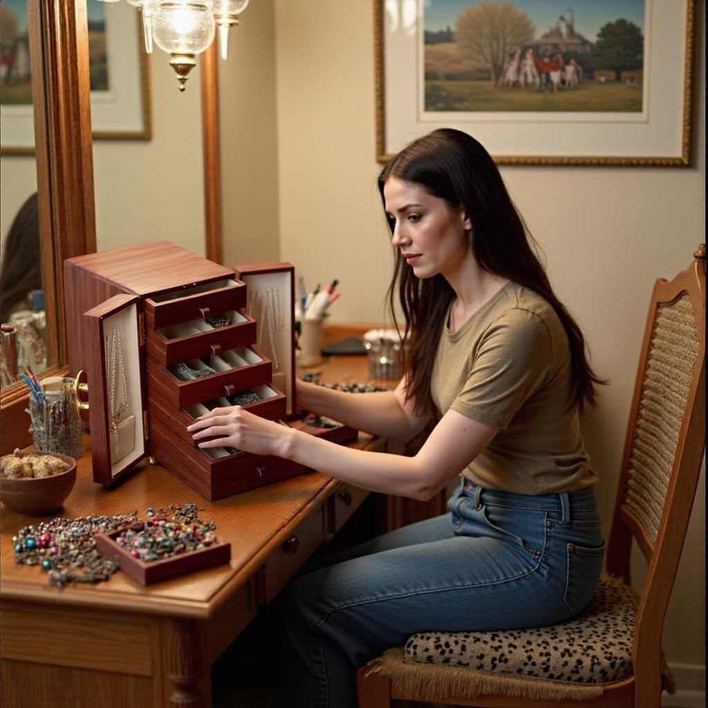 Elegant Walnut Wooden Jewelry Box - Large Organizer for Women and Girls