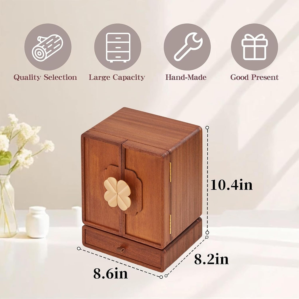 Elegant Walnut Wood Jewelry Box - Large Organizer for Women and Girls