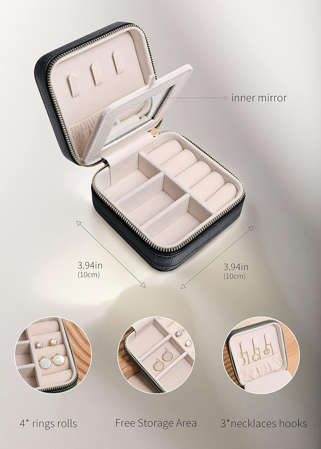 Trendy Portable Travel Jewelry Organizer Box for Women - Perfect Gift for Best Friends! (Crocodile Black Pattern)