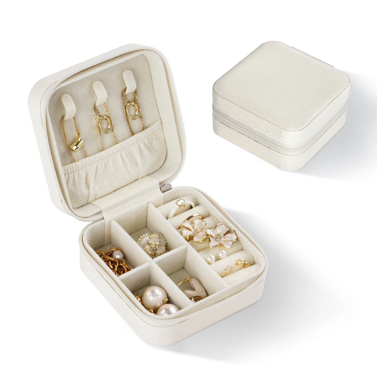 Chic Mini Travel Jewelry Box - Stylish Leather Organizer for Earrings, Rings, and Necklaces - Perfect Gift for Women and Girls