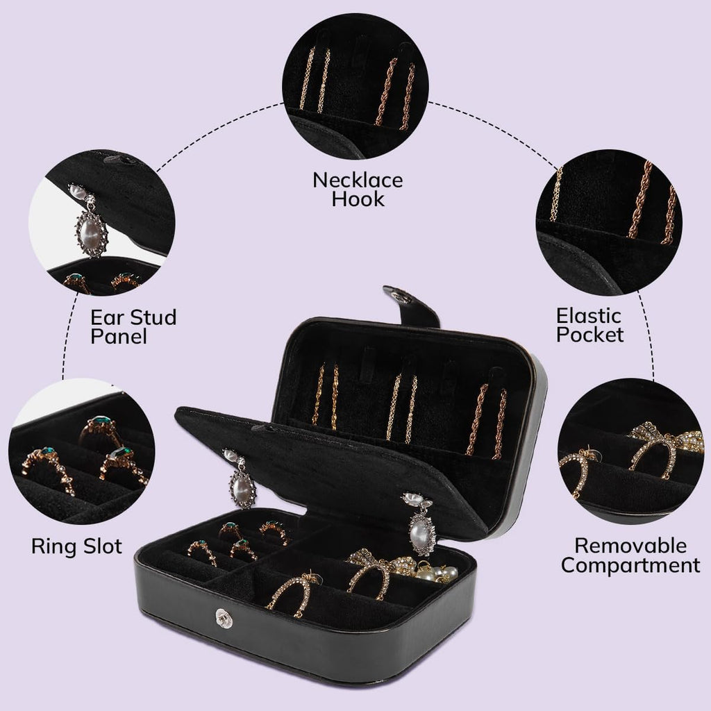 Chic PU Leather Travel Jewelry Box - 2 Layer Portable Organizer for Rings, Earrings, Necklaces & Bracelets