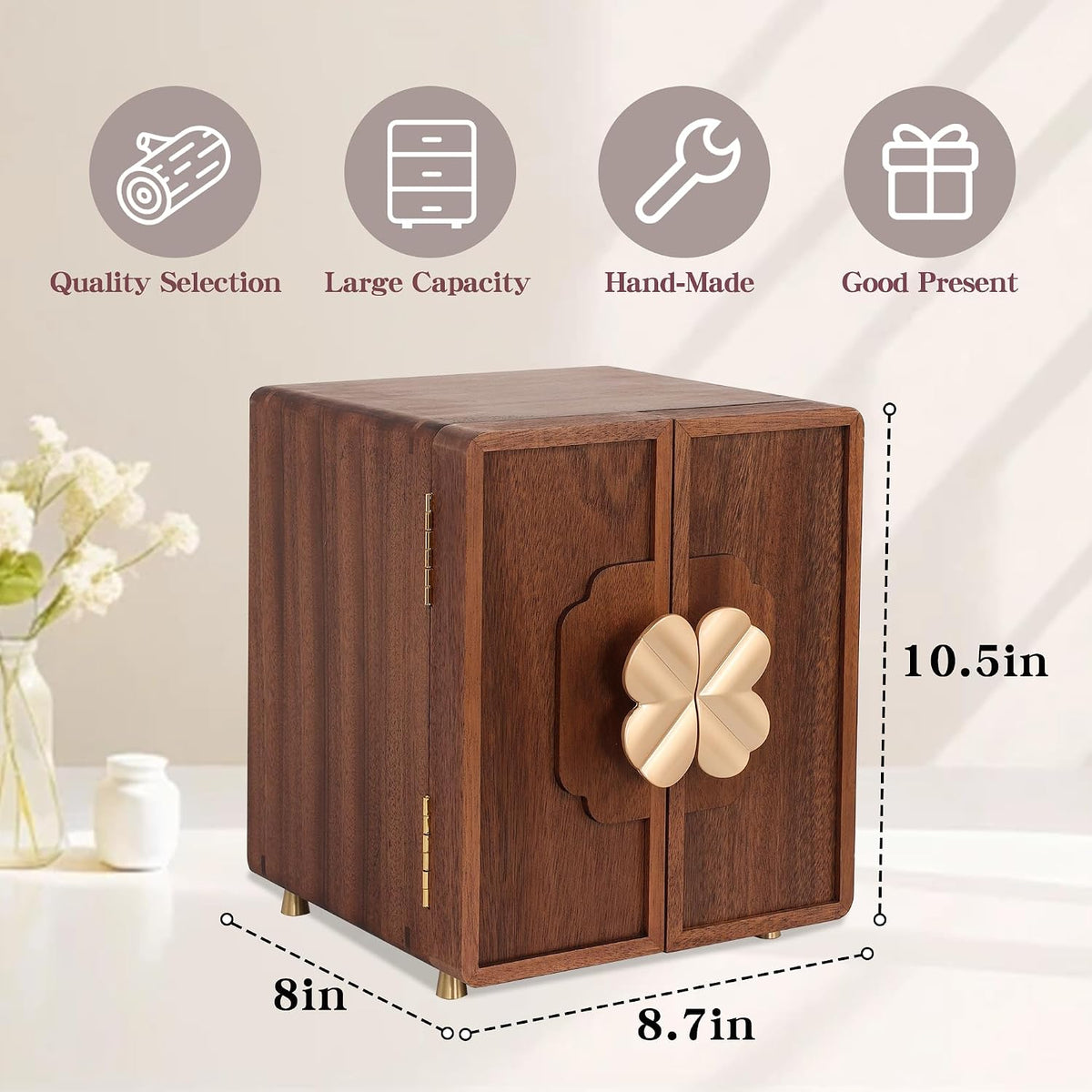 Elegant Walnut Wooden Jewelry Box - Large Organizer for Women and Girls