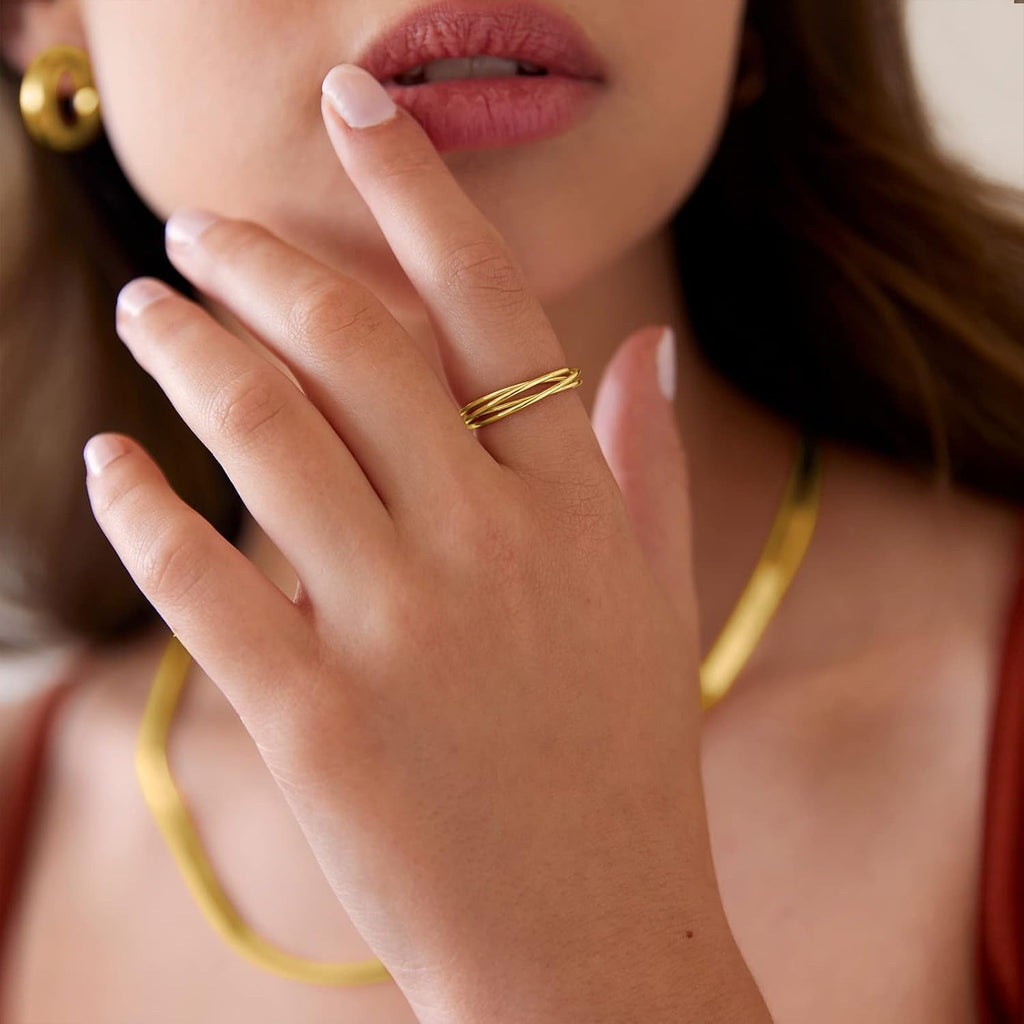 14K Plated Interlocked Anxiety Ring for Women - Stacking Fidget Ring