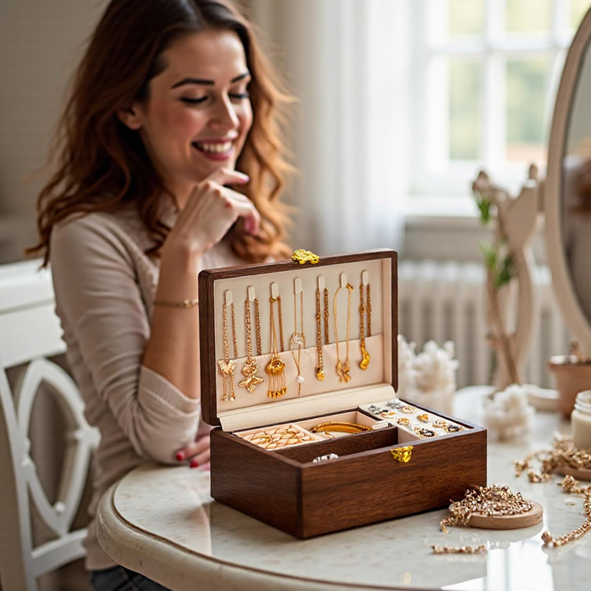Jewelry Small Wooden Box Jewelry Organizer and Storage for Women